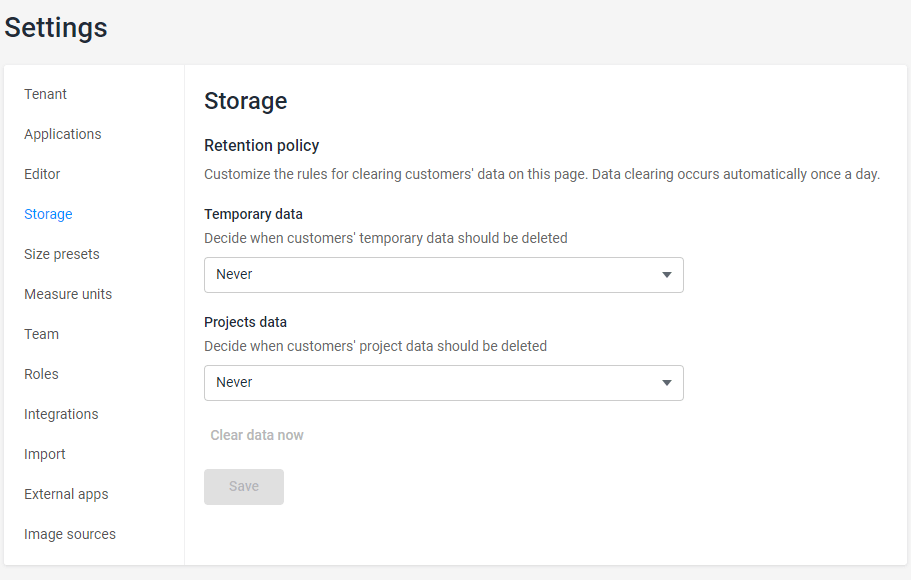 Retention policy settings.