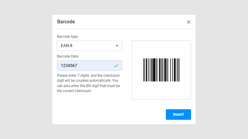 Linear Barcode Dialog
