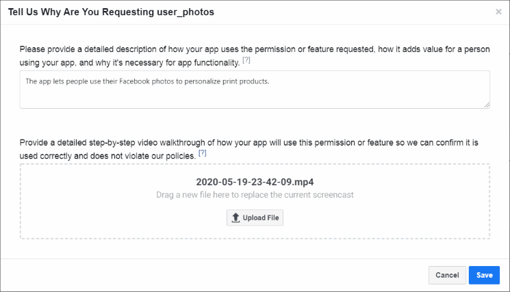 Facebook verification details.