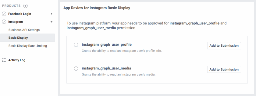 Requesting permissions for Instagram.