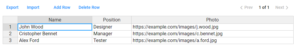Datasheet widget.