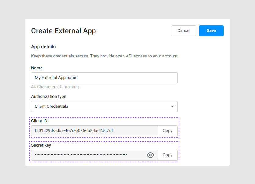 Authorization for external apps