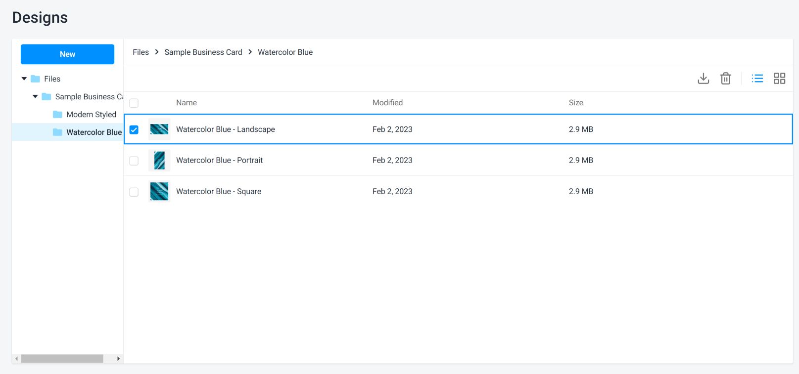 Group of design files in a single folder