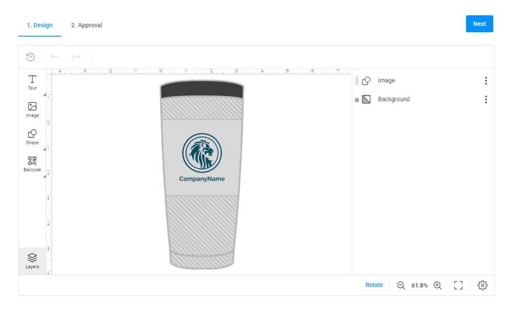 The editor mockup representing a tumbler.