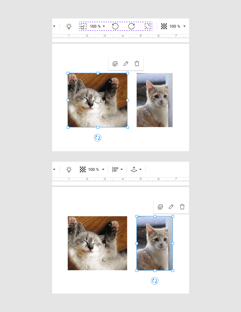 Manipulations with the content in the Design Editor.