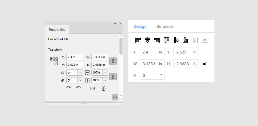 Transform properties of a graphic frame.