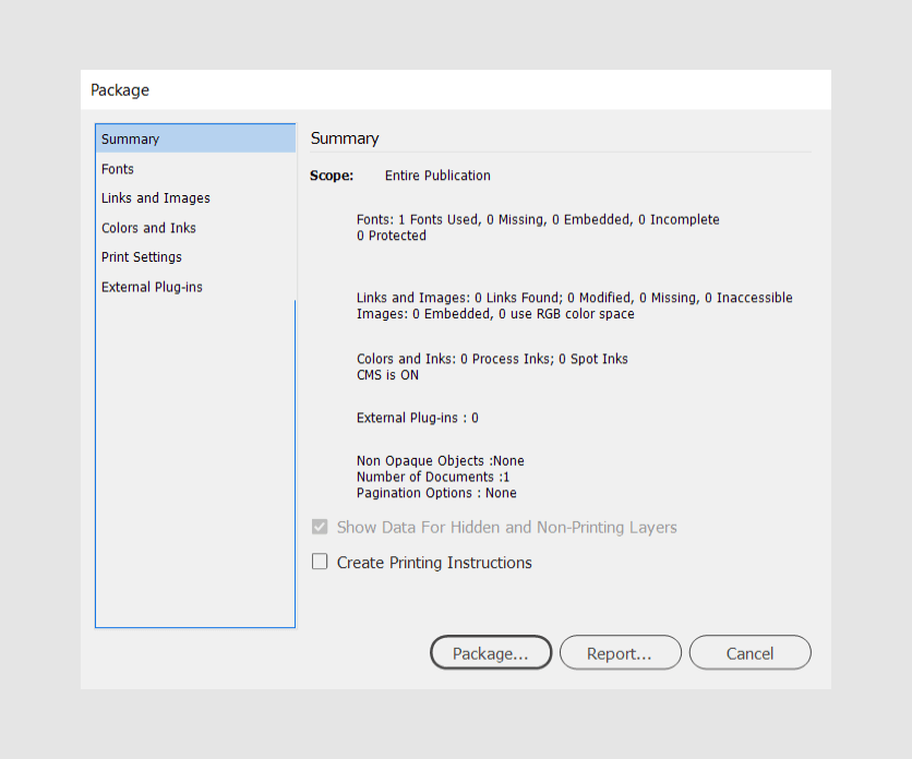 The package menu.