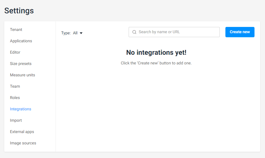 A list of integrations in BackOffice.