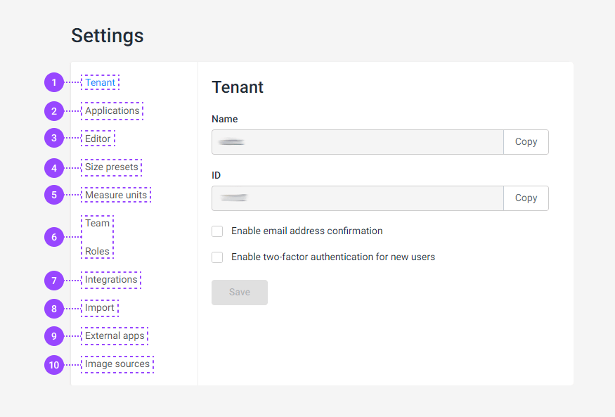 Settings panel.