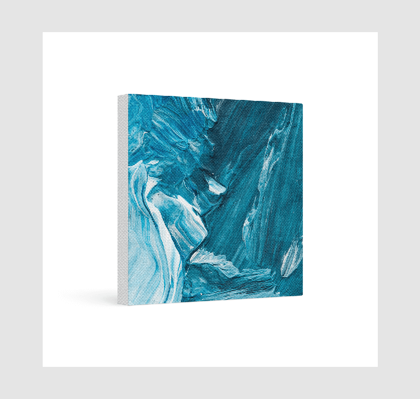 A canvas with a design on a front surface.