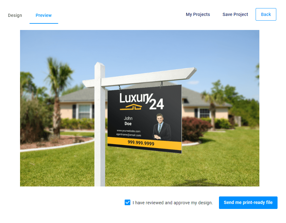 A mockup displayed a yard sign.