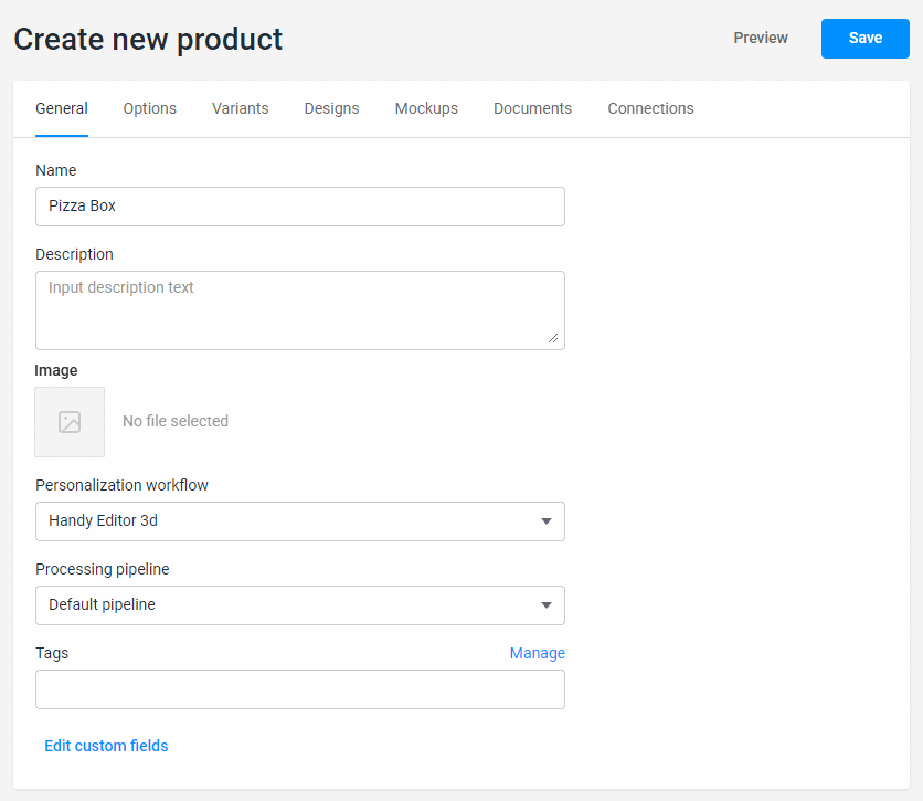 Defining general product settings.