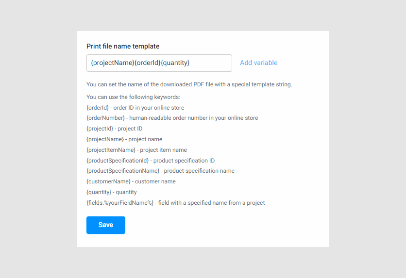 Creating print file name template.
