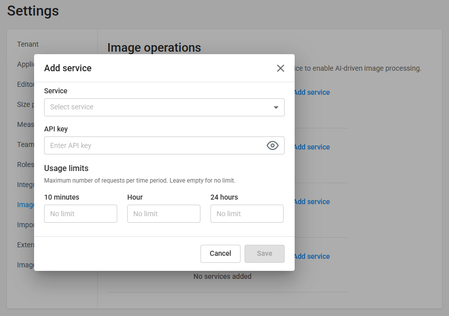 Add service dialog.