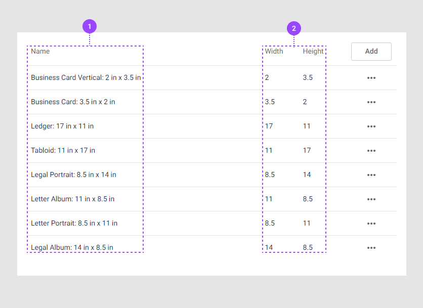 Size presets tab.