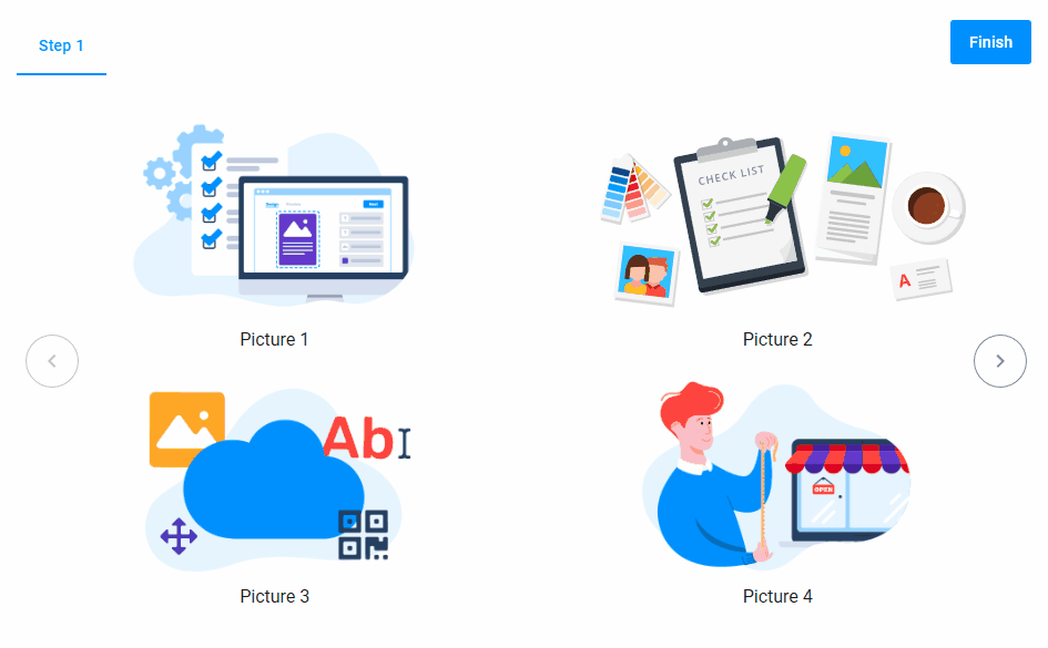 The increment property scrolls images by clicking an arrow.