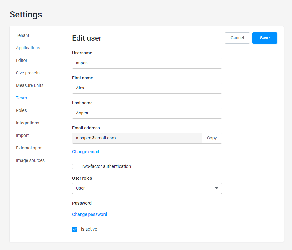 Editing a user.