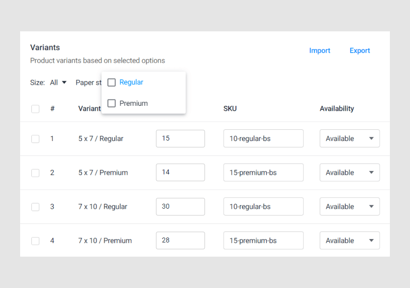 Filters by option values.