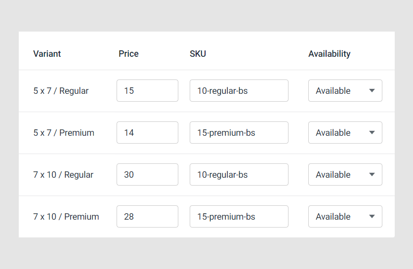 SKU for your product variants.