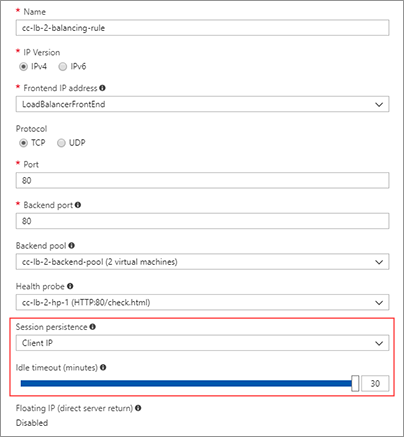 Azure load balancing rules.