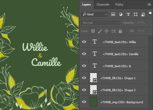 Preparing a PSD template for a wedding invitation.