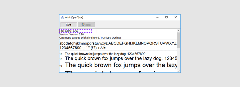 Windows Font Viewer.