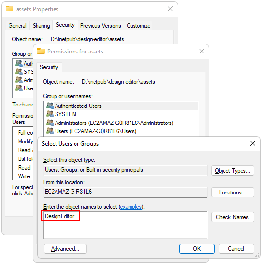Add the DesignEditor account to the list of users.