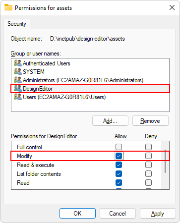 Giving permissions to the Network service account.