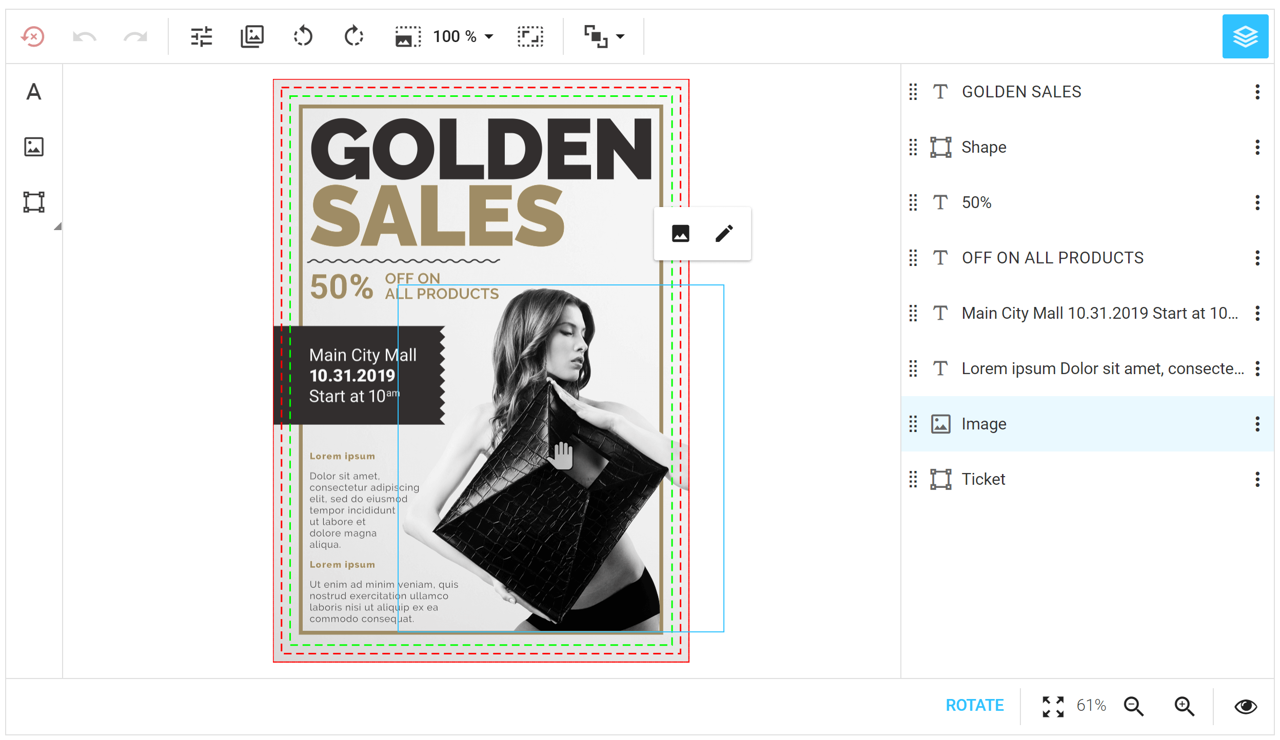 Customer's Canvas Design Editor user interface