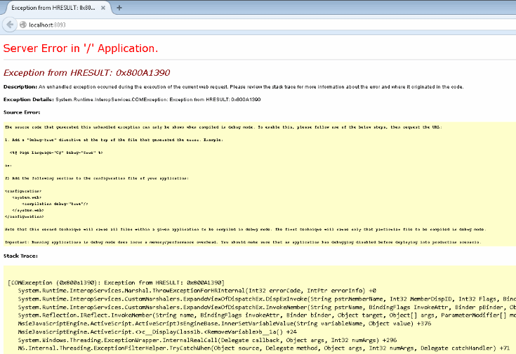 The exception from HRESULT.