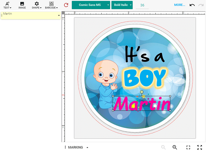 The locked image layer in the web-to-print editor.