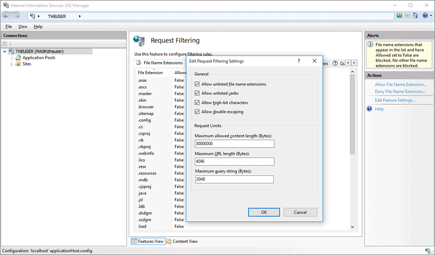 Edit request filtering settings.