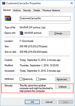 Unblocking the zip file.