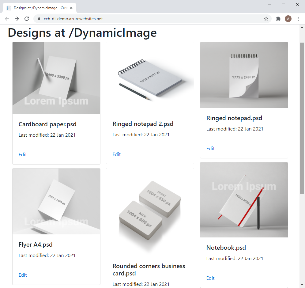 Designs uploaded to the server.