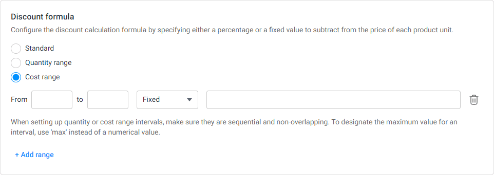 Formula configuration using Cost range.