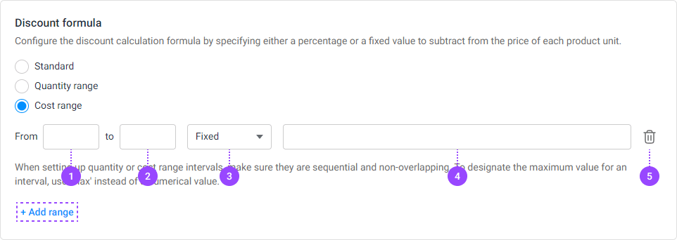 Discount formula with selected Cost range type.