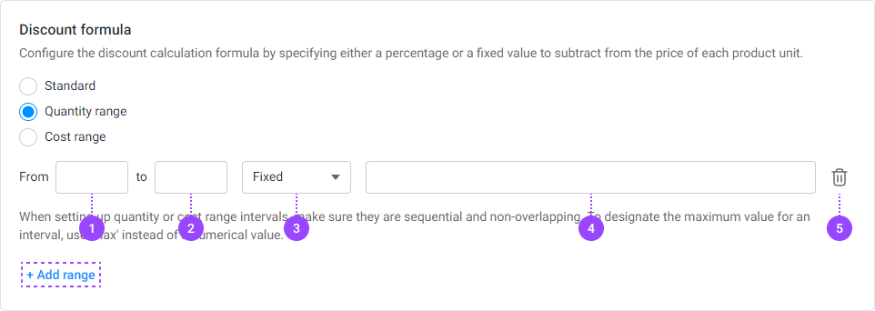Discount formula with selected Quantity range type.