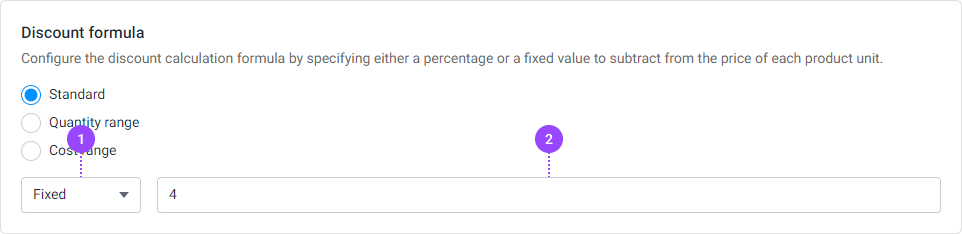 Discount formula with selected Standard type.