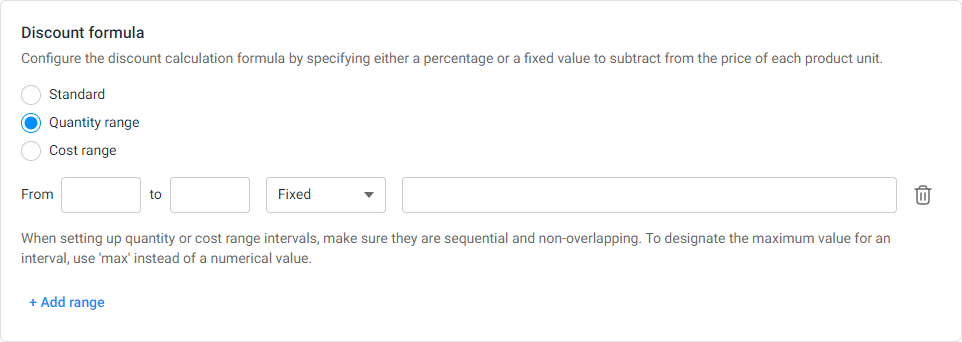 Formula configuration using Quantity range.