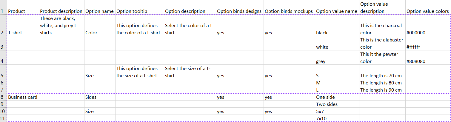 You can add a new product to this workbook under the last option values of the previous product.