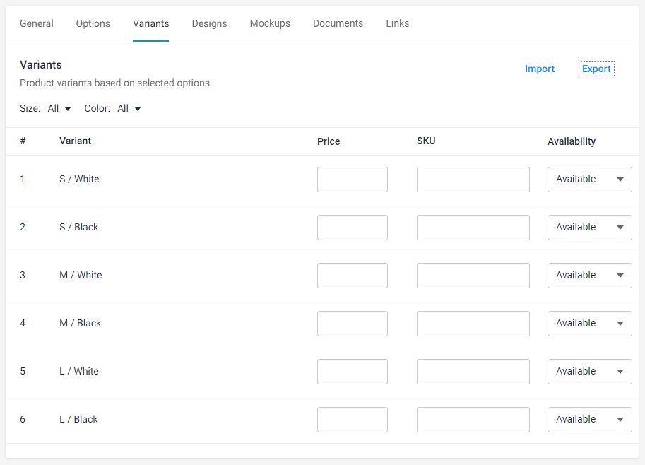 To export a CSV file, click Export.