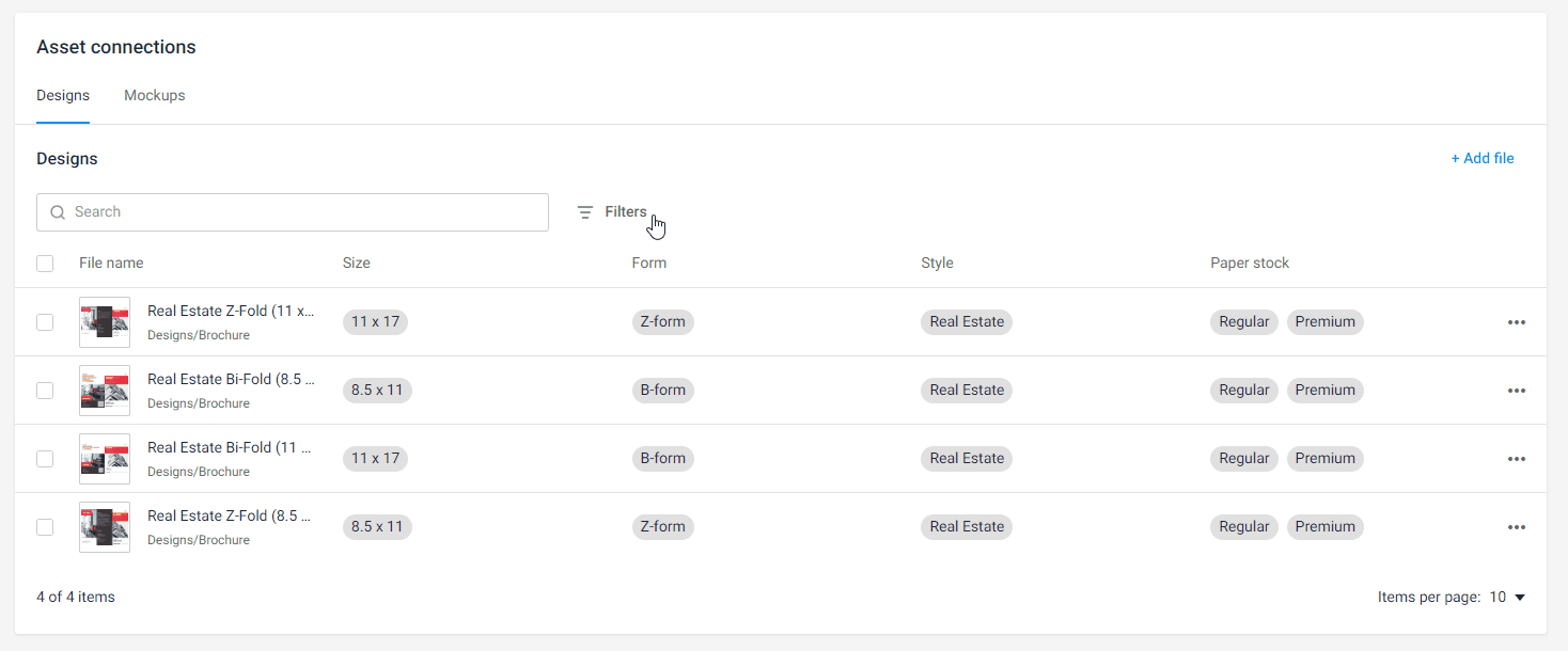 Filtering assets by options and values.