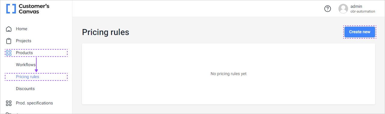 Creating a new pricing rule.
