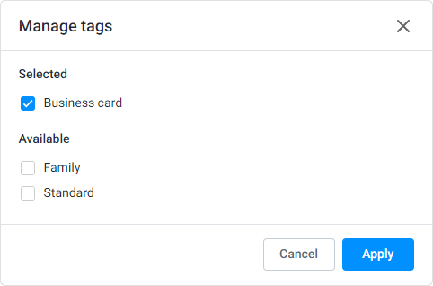 Tag selection dialog for Applies to.