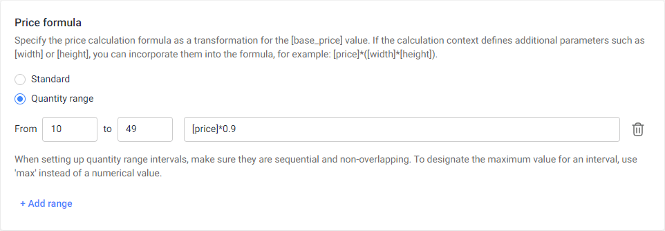 Formula configuration using Quantity range.