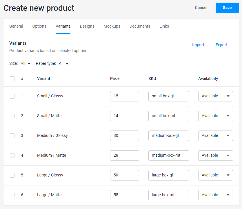 Defining product variants.