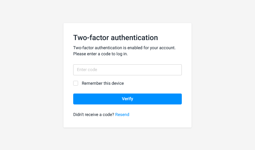Two-factor authentication window.