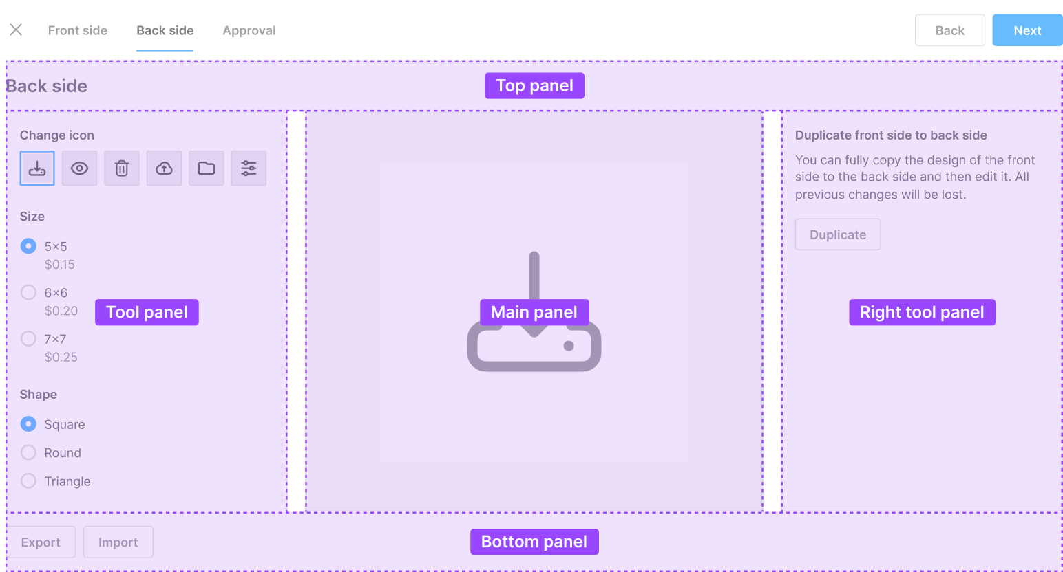 The real workflow with highlighted panels.