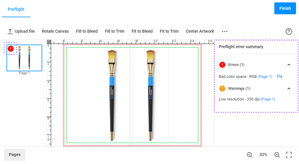 Displaying errors and warnings in the preflight widget.