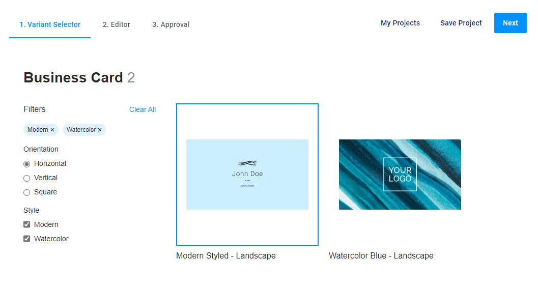 The variant selector widget requires a separate step.